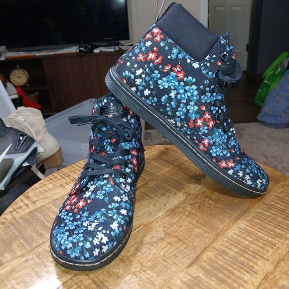 Dr Martens Women's Floral Boots Sz 10 Hippie Maelly Canvas Blue White Black Red - Picture 6 of 13